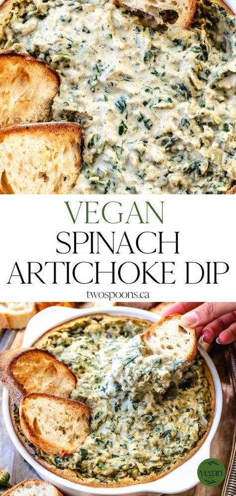 Hot Spinach Artichoke Dip, Vegan Spinach Artichoke Dip, Vegan Appetizers Recipes, Vegan Spinach, Artichoke Dip Recipe, Amazing Appetizers, Spinach Artichoke Dip, Artichoke Dip, Vegan Appetizers