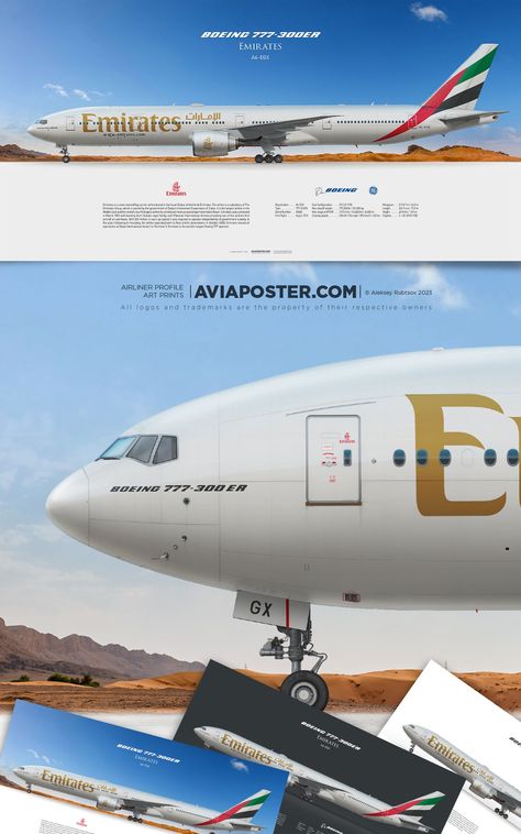 Aviation posters for Aviators.

Boeing 777-300ER Emirates
Registration: A6-EGX

Aviation Profile Prints are a good gift idea for a pilot, airline employees and civil aviation fan. The digital drawing of the aircraft is made with special care, high detail and a unique photo collage on the background. Emirates A380, Dubai Emirates, 777 300er, Emirates Airline, Boeing 777, The Government, Dubai Uae, Worlds Largest, Helicopter