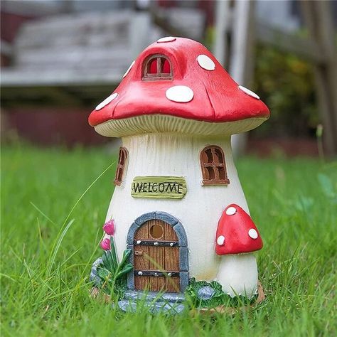 Hot selling mushroom house solar lamp resin crafts gardening garden decoration gifts _ - AliExpress Mobile Fairy Landscape, Landscape House, Mushroom Cottage, Clay Fairy House, Garden Mushrooms, Outdoor Garden Lighting, Clay Fairies, Clay Houses, Mushroom House