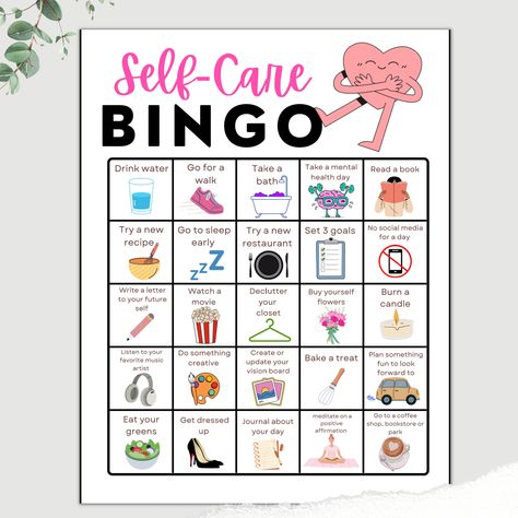 Self Care Bingo Printable, Self Care Bingo Bullet Journal, Mental Wellness Activity, Self Care Activity For Teens, Mental Health Bingo, Self Care Games For Groups, Activities For Women, Self Care Bulletin Board, Mental Health Activity Ideas