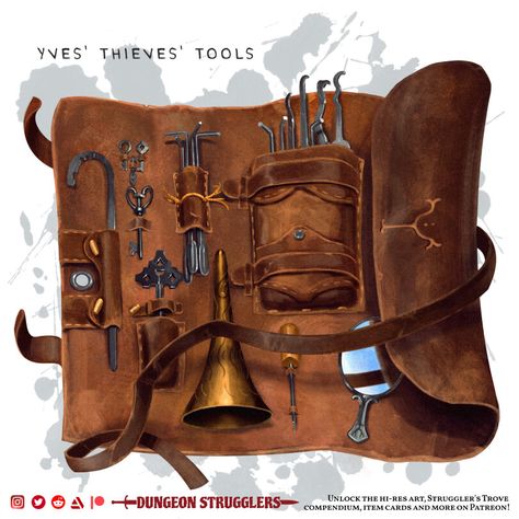 Thieves Tools, D D Items, Props Art, Fantasy Props, Arte Robot, Arte Cyberpunk, Dungeons And Dragons Homebrew, Dungeon Master, Monster Art