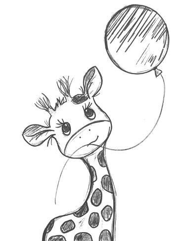 size: 12x9in Art Print: Giraffe and Balloon by Anna Quach : Cartoon To Draw Easy, Abstract With Meaning, Animal Cute Painting, Giraffe Painting Ideas, Diy Giraffe Crafts, Cute Giraffe Drawing Easy, Funny Animals Drawing, Giraffe Art For Kids, Giraffe Line Drawing