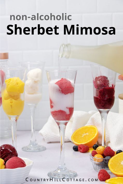 Sorbet Punch Recipes Non Alcoholic, Sorbet Mocktail, Sherbet Mimosas, Sorbet Mimosa, Resin Snowflakes, Crazy Cocktails, Non Alcoholic Mimosa, Resin Christmas Ornaments, Sherbet Ice Cream