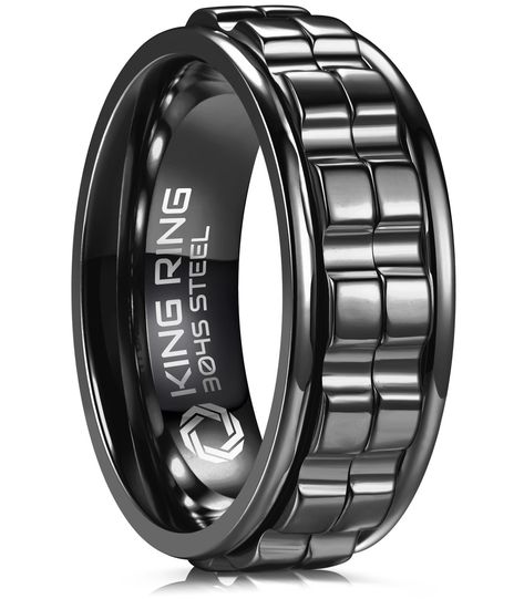 PRICES MAY VARY. King Ring: It means quality. A USA based team of innovators who strive to make really good rings at an affordable price. Second release: Our updated gear spinner ring. The gear part is wider and the rotation is smoother. We took into account all complaints and suggestions. High standard: Made of pure 304S steel that is fine polished, durable, non-fade, hypoallergenic and scratch resistant. Always fresh and vivid. Safe and comfort: Keep your fingers safe with fully eco-friendly s Spinny Rings, Spinning Rings Men, Fidget Rings Jewelry, Fantasy Jewelry Magic, Ring Symbolism, Jewelry Magic, Gear Ring, King Ring, Unique Mens Rings