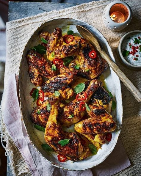 Chargrilled chicken tikka with spicy yogurt Homemade Curry Recipe, Chargrilled Chicken, Tikka Recipe, Sweet And Spicy Chicken, Homemade Curry, Delicious Magazine, Sweet Heat, Natural Yogurt, Glazed Chicken