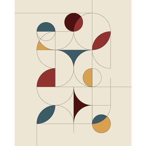 Mid-century geometric print Graphic Design Geometric Shapes, Modern Poster Design Graphics, Mid Century Shapes, Mid Century Modern Shapes, Simple Line Pattern, Mid Century Modern Prints, Modern Illustration Style, Mid Century Modern Graphic Design, Branding Wall