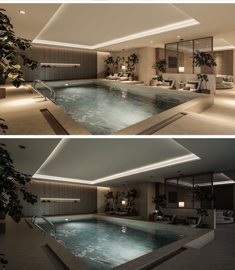 Pool Design Modern, Luxury Pools Indoor, Indoor Pool House, Indoor Swimming Pool Design, Moderne Pools, Inside Pool, Luxurious Pool, Indoor Pool Design, Indoor Spa