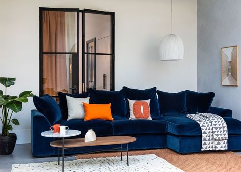 99Sustainable Living Room DecoIdea Corner Sofa Australia, Navy Sofa Living Room, Corner Sofa Modern, Blue Sofa Living, Blue Couch Living Room, Blue Living Room Decor, Sofa Bed Design, Room Color Schemes, Blue Living Room