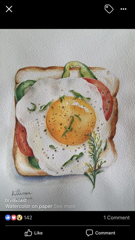 Water Colour Food Art, Food In Watercolor, Breakfast Food Art Drawing, Breakfast Watercolor Food Illustrations, Food 2 Draw, Food Art Watercolor, Watercolour Food Art, Food Drawing Watercolor, Watercolour Food Illustrations