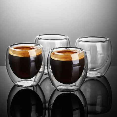 Whiskey Cups, Glass Cup Set, Coffee Glasses, Double Wall Glass, Glass Coffee Cups, Glas Art, Cappuccino Cups, Double Glass, Coffee Cup Set