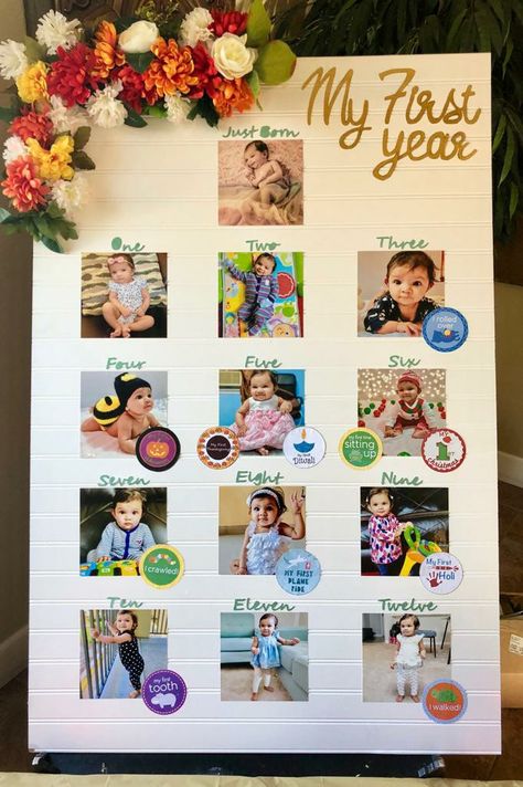 1st Birthday At Home Ideas, Cinderella Centerpiece, Birthday Photo Displays, Birthday Poster Board, First Birthday Board, Bday Themes, Baby Crafts Diy, Birthday Milestone Board, First Birthday Posters