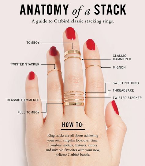 Anatomy of a Stack - Collections - Catbird How To Stack Rings, Jewelry Rules, Ring Combos, Match Rings, Chic Tomboy, Wear Rings, Hand Jewelry Rings, Styling Jewelry, Stacked Rings