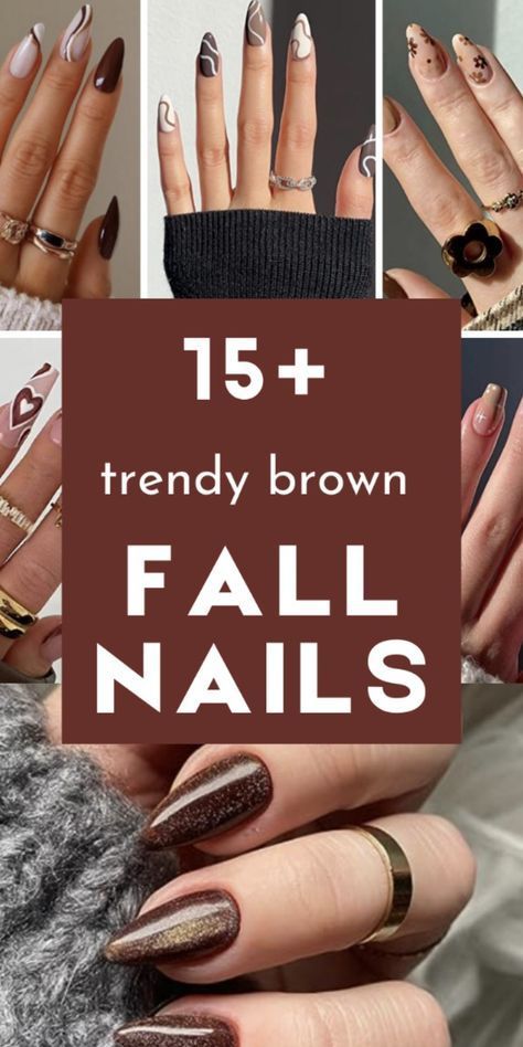 Brown Nail Gel Designs, Shades Of Brown Gel Nails, Nail Designs With Brown Polish, Brown Accent Nails, Brown Nails Art Designs, Brown Nail Polish Ideas, Fall Nexgen Nails, Fall Nails Brown And Gold, Brown Retro Nails