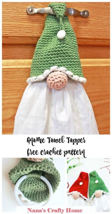 Best Christmas Crochet Patterns, Gnome Tea Towel Topper, Gnome Dish Towel Holder, Gnome Dish Towel Toppers, Crochet Gnome Towel Holder Free Pattern, Crochet Gnome Nose, Easy Gnome Patterns Free, Gnome Kitchen Towel Holder, Easy Crochet Towel Holder Free Pattern