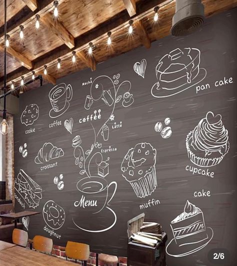 Coffee Bakery, Sweet Factory, Cafe London, Bakery Interior, Drawing Wall, Food Illustration Art, Juice Bar, Cafe Food, Food Illustrations