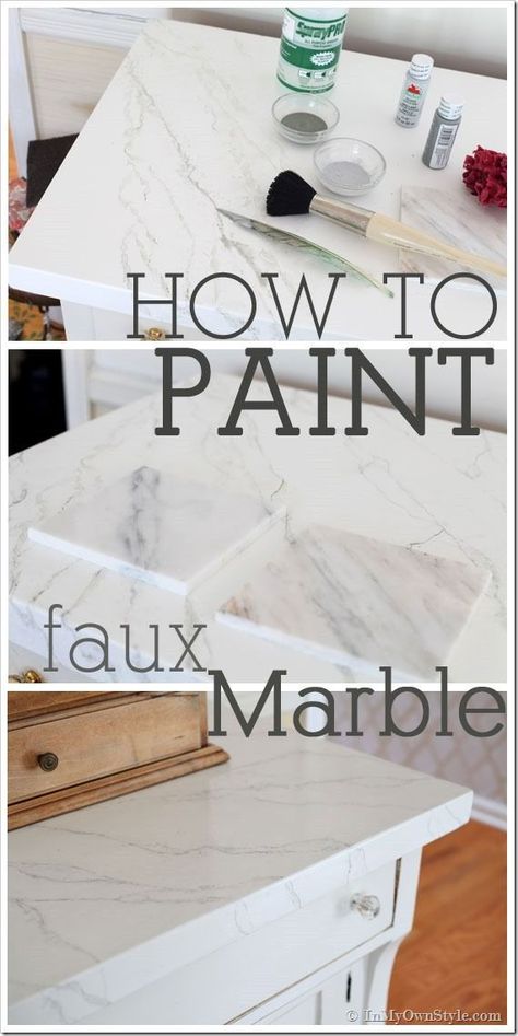 How to paint wood furniture to look like Carrara Marble. Step-by-step tutorial Paint Faux Marble, Countertop Diy, Diy Countertop, Casa Disney, Countertop Makeover, Diy Keramik, Diy Marble, Marble Painting, Diy Countertops