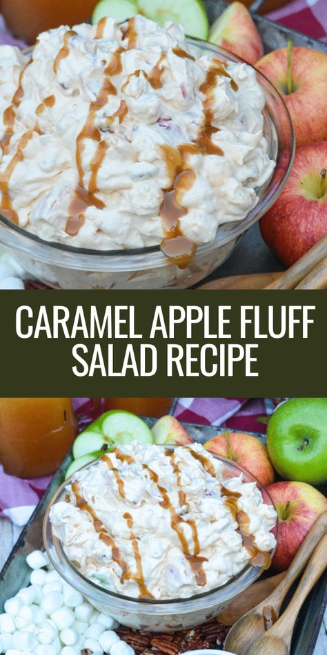 Caramel apple fluff salad is the easiest dessert alternative to all things pumpkin spice. Tart apples are tossed with a creamy but light caramel topping and lots of treat for a fall favorite you are sure to love! #dessert #falldessert #dessertrecipe #recipe Caramel Apple Trifle Desserts, Apple Carmel Fluff, Carmel Twix Apple Salad, Snicker Carmel Apple Salad, Colossal Caramel Apple Trifle, Dessert Alternatives, Fall Desserts, Main Meals, Original Recipe