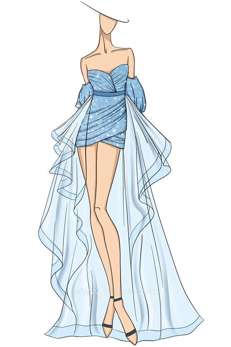 Fashion Gown Sketches, Tulle Dress Drawing, Chiffon Dress Drawing, Cool Clothes Drawing, Party Dress Drawing, Blue Dress Drawing, Short Dress Drawing, Short Dress Sketch, Tulle Dress Sketch