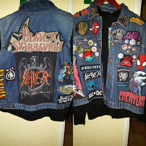 Patch Jacket Ideas, Aesthetic Jackets, Battle Vest, Punk Fashion Diy, Grunge Jeans, Jacket Ideas, Patch Jacket, Battle Jacket, Aesthetic Indie