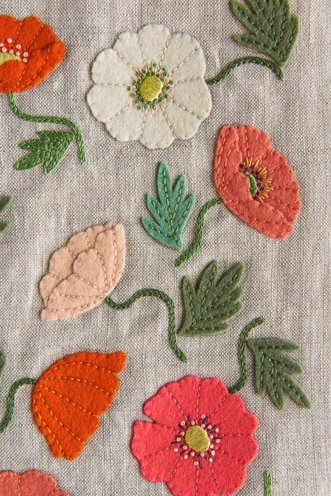 Poppy Garden, Garden Embroidery, Wool Appliqué, Crewel Embroidery Kits, Hungarian Embroidery, Purl Soho, Embroidery Materials, 패턴 배경화면, Felt Embroidery