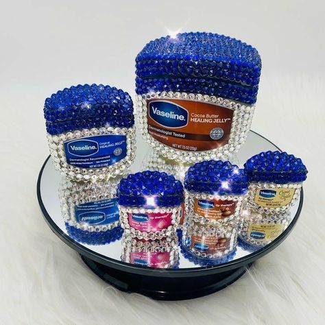 Vaseline Bling Vaseline, Vaseline Uses, Vaseline Petroleum Jelly, Bling Ideas, Vaseline Lip, Lip Therapy, Rhinestone Projects, Rhinestone Crafts, Bling Crafts