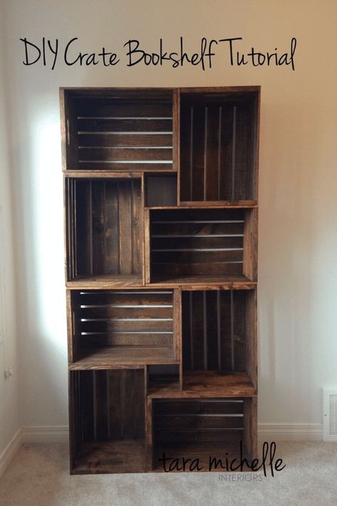 A wooden crate shelf is a unique and stylish way to display your belongings. They're also a great way to add extra storage space to your home #DIY #HomeDecor #InteriorDesign Diy Wooden Crate, Crate Bookshelf, Diy Bookshelf, Diy Crate, Crate Shelves, Backyard Storage, Bookshelf Ideas, Ikea Billy Bookcase, Bookshelves Diy