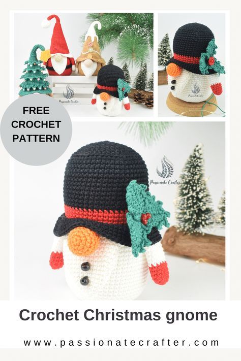 Free crochet Christmas gnome pattern for beginners Crochet Christmas Gnomes, Crochet Christmas Snowman, Gnome Free Pattern, Crochet Christmas Gnome, Crochet Gnomes Pattern Free, Snowman Gnome, Gnome Crochet, Christmas Crochet Patterns Free, Crochet Christmas Gifts