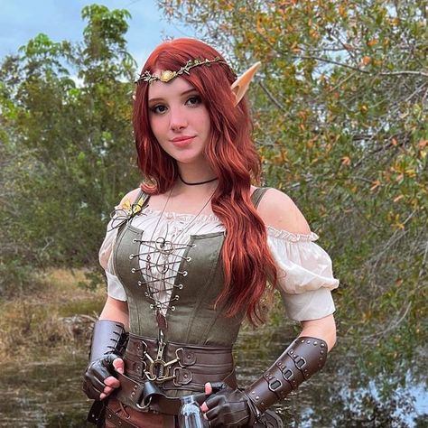 Madi on Instagram: "I’ll take any excuse I can to dress up as an elf 😌🧝🏻‍♀️ Had such a fun time at the Brevard renaissance faire! 🐉🏰🧚🏻" Ren Faire Wood Elf, Cute Medieval Outfits, Elf Warrior Female Costume, Elf Renfaire Outfit, Renfaire Elf Outfit, Dnd Character Cosplay, Ren Fair Fairy Outfit, Ren Faire Outfits Elf, Elf Costume Aesthetic