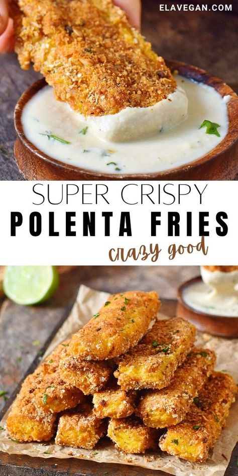 Crispy Polenta Fries, Gf Df Vegan Recipes, Dairy Free Polenta Recipes, How To Make Polenta Recipes, Vegan Cornmeal Recipes, Food Recipes Without Cheese, Polenta Log Recipes, Leftover Polenta Recipes, Gluten Free Savory Snacks