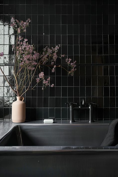 Looking for chic black tile bathroom ideas? You’re in the right place! These elegant designs will help you transform your bathroom into a modern sanctuary with a touch of sophistication. From sleek black ceramic tiles to beautiful patterns, you'll love the versatility and depth of these stunning choices. Whether you prefer a bold, dramatic look or a calming haven, these ideas will inspire you to create the perfect retreat. Get ready to relax and pamper yourself in style with these innovative and beautiful black tile designs that radiate class! Black Tile Bathroom Ideas, Black Accents Bathroom, Black Tile Bathroom, Black Tile Bathroom Floor, All Black Bathroom, Black Marble Tile, Tile Bathroom Ideas, Black Hexagon Tile, Black Ceramic Tiles