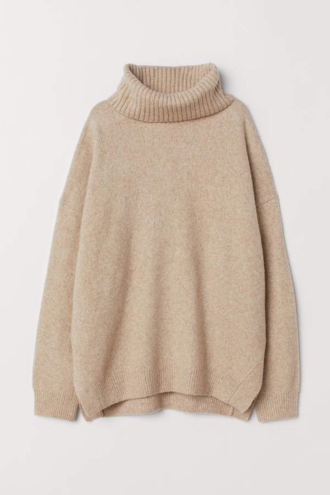 H&M - Knit Cowl-neck Sweater - Beige Melange Sweater, Simpul Dasi, Mode Pastel, Knitted Cowl, Pullovers Outfit, Glitter Fashion, Pull Oversize, Sweater Wool, Tea Cozy