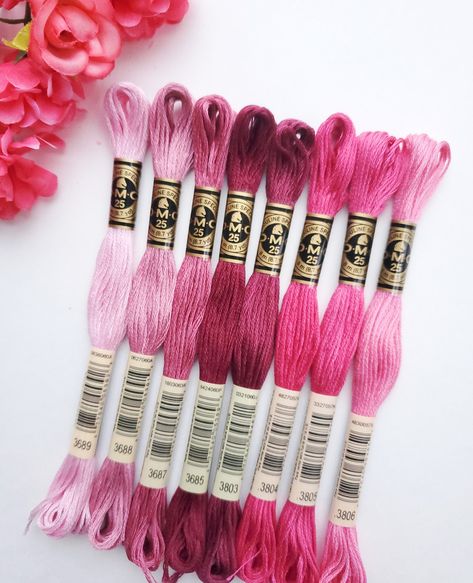 ❤ PRODUCT DETAILS ❤ DMC Set of Flosses- 8 Skeins DMC Art. 117 8 cotton skeins to inspire your next project.  Each skein measures (8m/8.7yds each) Made in France  IF WE ARE MISSING 1 SKEIN FROM THE ABOVE LIST WE WILL SEND THE CLOSEST COLOR. IF MORE THAN 1 IS MISSING YOU WILL BE CONTACTED Colors included:  3685 Very Dark Mauve 3687 Raspberry Mauve 3688 Medium Mauve 3689 Light Mauve 3803 Dark Mauve 3804 Dark Cyclamen 3805 Medium Light Eggplant 3806 Light Cyclamen Pink  IF WE ARE MISSING 1 SKEIN FRO Dmc Color Palette Embroidery, Dmc Color Palette, Floss Crafts, Dmc Floss Chart, Embroidery Floss Crafts, Goodbye Message, Chevron Friendship Bracelets, Yarn Color Combinations, Cross Stitch Floss