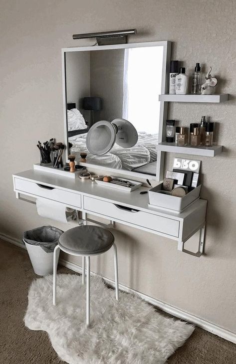 (paid link) DIY makeup room ideas upon a budget for your little room. create your beauty room see professional in the same way as cheap furniture and decor. Apartment Furnishing, Makeup Vanity Ideas, Makeup Room Decor, Cheap Apartment, Vanity Ideas, Diy Vanity, Decorating Ideas On A Budget, Dressing Room Design, Room Inspiration Bedroom