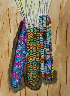 Indian Corn by 3rd grade Corn Art Project, Indian Corn Art, Indian Corn Craft, 3rd Grade Art Lesson, Savannah Art, Third Grade Art, Elementary Art Classroom, Art Classroom Management, Art Docent