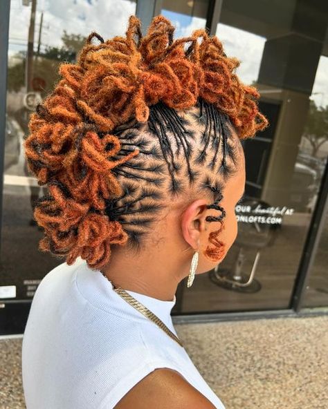 Crown Loc Styles For Women, Loc Crown Style, Hairstyle For Locs, Mohawk Locs, Loc Crown, Locs Women, Braids Diy, Loc Colors, Red Locs