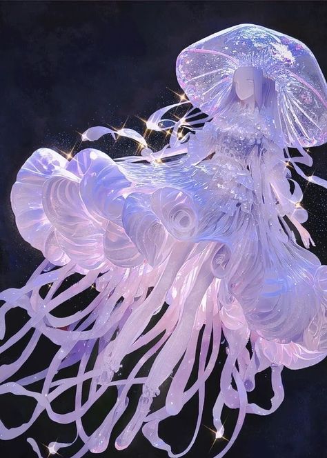 Jellyfish Mermaid Art, Jelly Fish Character Design, Jellyfish Girl Drawing, Sea Angel Character Design, Jellyfish Fursona, Jellyfish Humanoid, Jellyfish Person, Sea Bunny Oc, Jellyfish Character Design