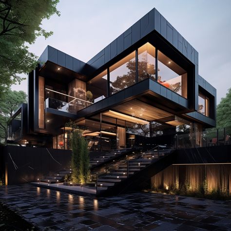 Black Luxury House, Futuristic House, Black Houses, Dark Modern, Futuristic Home, Architect Design House, Luxury Homes Dream Houses, Luxury House Designs, Design Your Dream House