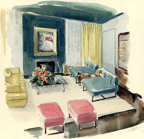 Midcentury Modern Interior Design, Midcentury Modern Interior, Interior Design Renderings, Interior Design Sketches, Interior Sketch, Mid Century Modern Interiors, Interior Rendering, Big Thing, Chic Living