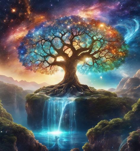 Tree of Life Rainbow Tree Of Life, Magical Trees, Tree Of Life Artwork, Magic Realms, Fantasy Nature, Enchanted Tree, Mushroom Wallpaper, Fantasy Tree, Magical Tree