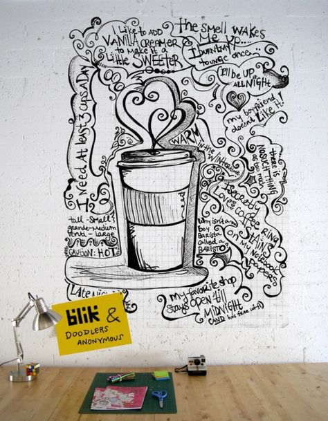 Stephanie Rita Hart Wall Doodle Art Creative, Wall Doodle Art, Wall Doodle, Doodle Fall, Micron Drawing, Coffee Doodles, Coffee Doodle, Doodle Art Letters, Doodle Wall