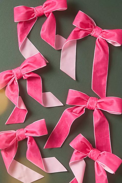 Holiday Décor, Ornaments, Gift Wrap & More | Anthropologie Holiday Flat Lay, Pink Christmas Bows, Pink Holiday Decor, Bow Christmas Decor, Raz Imports Christmas, Bow Garland, Handmade Felt Ornament, Cute Ornaments, Rivers Edge