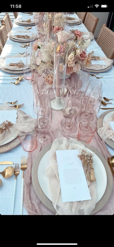 Table Settings Engagement Party, Pink And Brown Wedding Decorations, Light Pink And White Floral Arrangements, Pink Garden Bridal Shower Ideas, Womens Brunch Ideas Decor, Baptism Table Set Up, Baby In Bloom Baby Shower Table Decor, Pink Dinner Party Table Settings, Coquette Table Decor