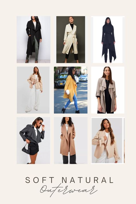 soft natural outerwear outfits and inspo Soft Natural Office Outfit, Soft Natural Kibbe Tops, Soft Natural Deep Winter Outfits, Soft Natural Office Style, Soft Natural Kibbe Work Wear, Soft Natural Light Summer, Soft Natural Business Casual, Soft Natural Autumn Outfits, Kibble Soft Natural