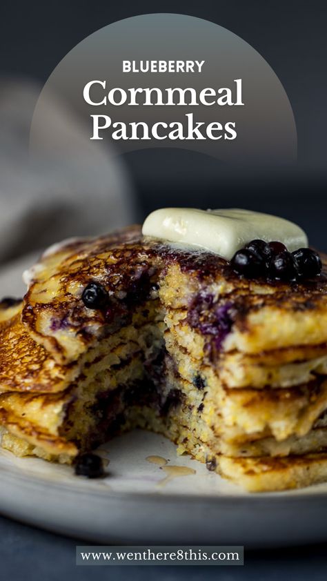 Cornmeal Pancakes Recipe, Blueberry Cornmeal Pancakes, American Comfort Food Recipes, Blueberry Buttermilk Pancakes, Cornmeal Pancakes, Hearty Casseroles, Buttermilk Pancakes, Weekend Breakfast, Pancake Batter