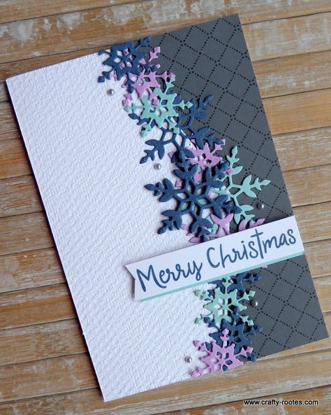 Paper Cards Diy, Pretty Snowflakes, Homemade Card, Snowflake Cards, Christmas Card Inspiration, Garland Christmas, Homemade Christmas Cards, Stampin Up Christmas Cards, Snow Flakes