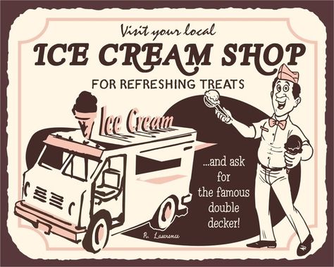 Ice Cream Man and Ice Cream Truck Double Decker Refreshing Treats Vintage Metal Art Wall Decor Retro Tin Sign. $36.00, via Etsy. Chocolate Ice Cream Cake, Ice Cream Sign, Old Fashioned Ice Cream, Ice Cream Man, Shed Signs, Ice Cream Day, Retro Tin Signs, Ice Cream Van, Vintage Ice Cream