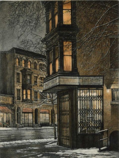 Frederick Mershimer Landscape Print - Late Night (Where Berkeley Place Meets Seventh Avenue Brooklyn Park Slope) 1998 Contemporary Twilight Scenes, New Orleans Museums, Brooklyn Park, Dark House, Detroit Institute Of Arts, Park Slope, Dark City, Cityscape Art, Whitney Museum