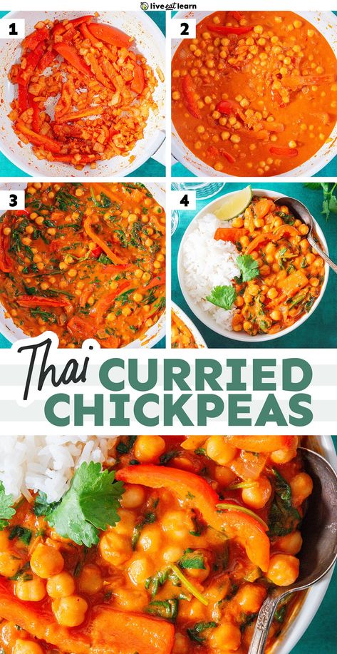 Thai-Style Curried Chickpeas Vegetarian Easter Recipes, Vegetarian Easter, Curried Chickpeas, Vegetarian Recipes Dinner Healthy, Vegetarian Recipes Lunch, Easy Vegetarian Lunch, Meatless Main Dishes, Vegetarian Cookbook, Vegetarian Side Dishes