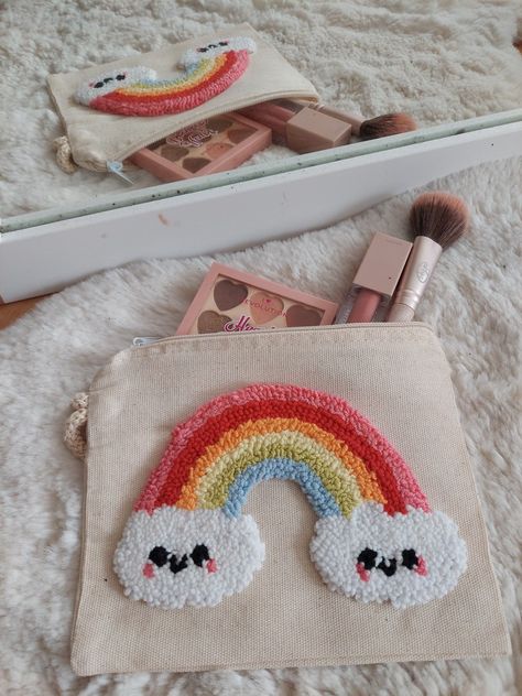 Punch Needle Pouch, Punch Needle Clutch, Punch Needle Bag, Totes Ideas, Rainbow Keychain, Punch Needle Patterns, Rainbow Gift, Backpack Charm, Needle Punch