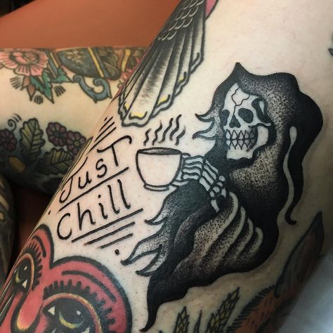 See you in hell Bow Tattoo Designs, Reaper Tattoo, Gangsta Tattoos, Tattoos Inspiration, Coffee Tattoos, Bow Tattoo, Theme Tattoo, Tattoo Traditional, Disney Tattoo